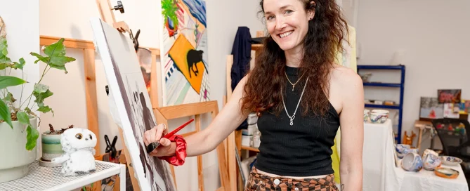 Tamsin Kavanagh, an artist working in Creative Land Trust Studio.